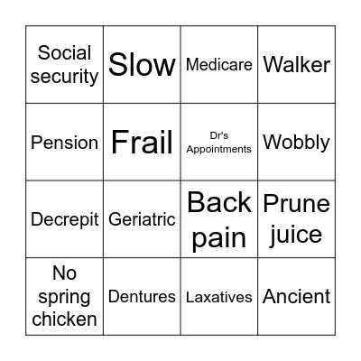 Old People Bingo Card