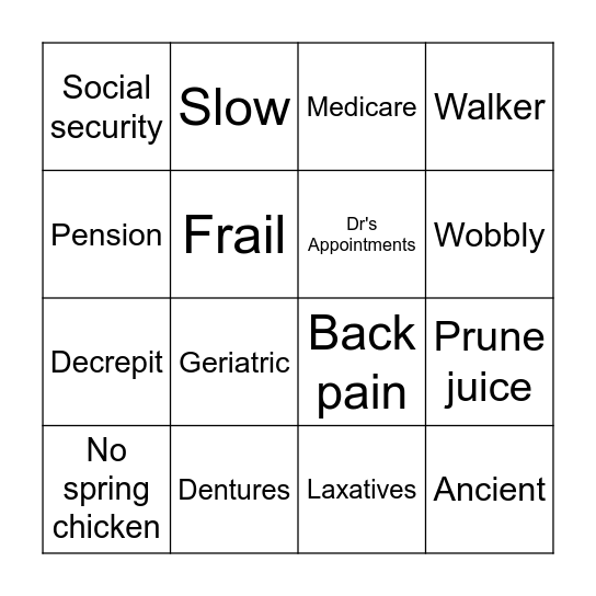Old People Bingo Card