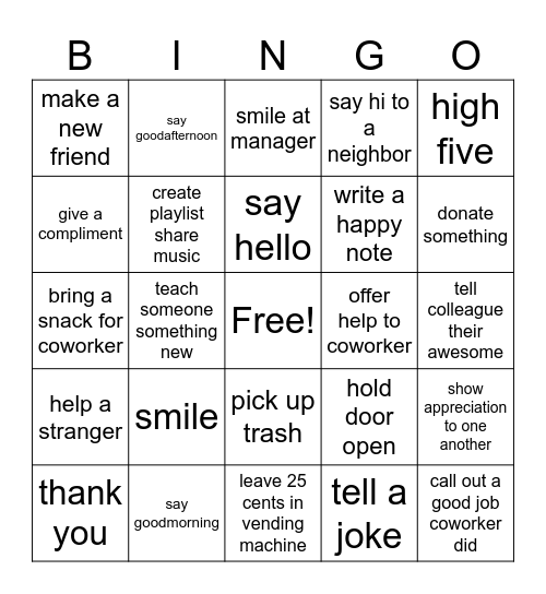 KINDNESS WEEK Bingo Card
