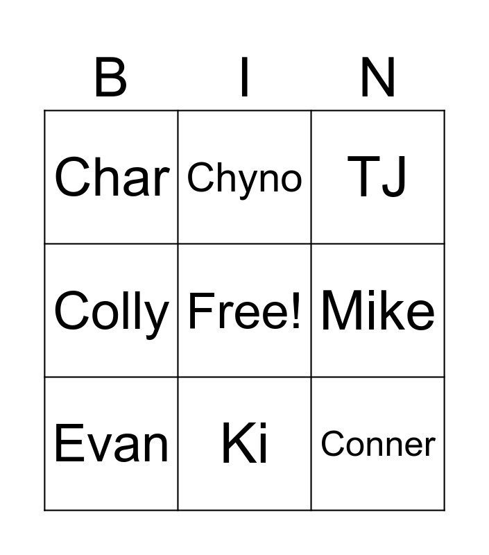 Kyles Best Friend Bingo Card