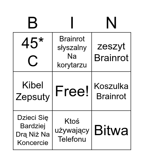 Szkolne Bingo Card