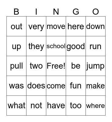 1st Grade Unit 1 Bingo Card