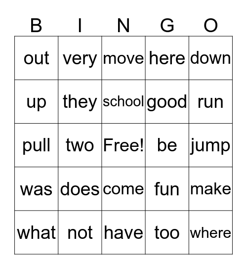 1st Grade Unit 1 Bingo Card