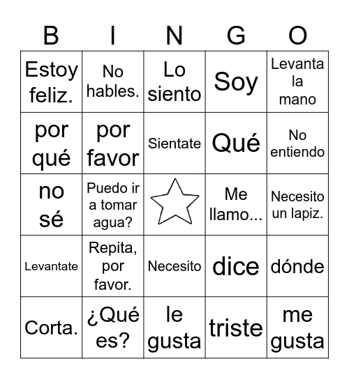 palabras y frases útiles Bingo Card