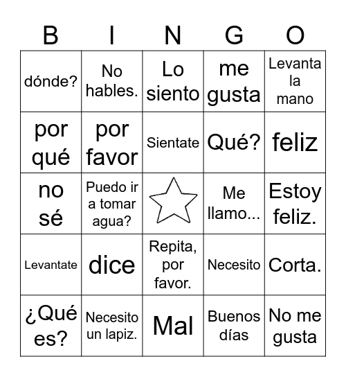 palabras y frases útiles Bingo Card