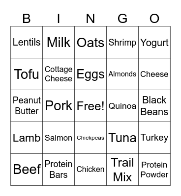Protein Bingo Card