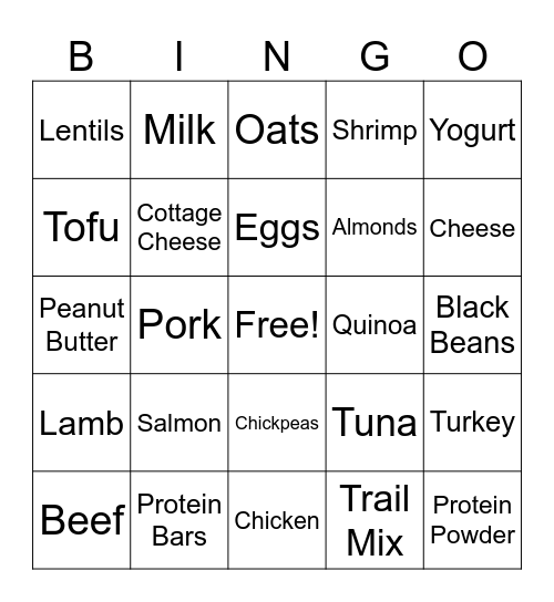 Protein Bingo Card