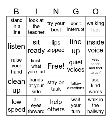 School Expectations Bingo Card