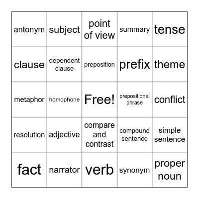English Reference Notes Bingo! Bingo Card