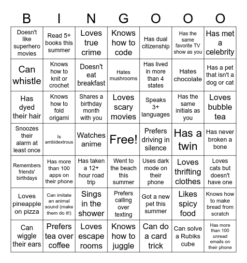 Find someone who... Bingo Card