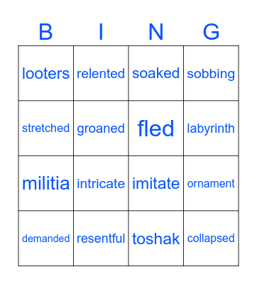 The Breadwinner Chapter 1 & 2 Vocabulary Bingo Card