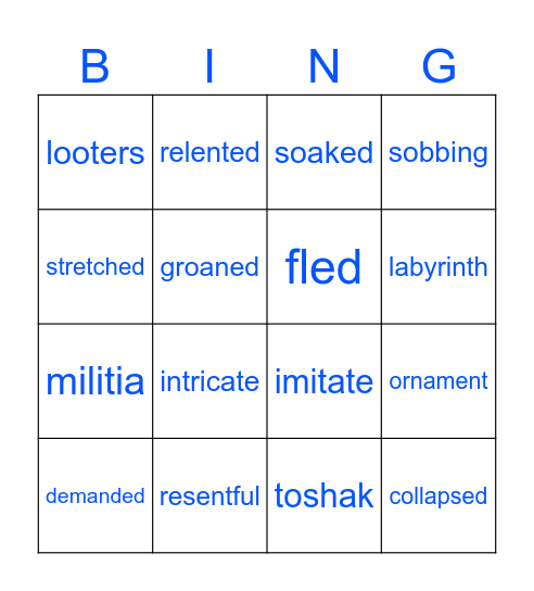 The Breadwinner Chapter 1 & 2 Vocabulary Bingo Card