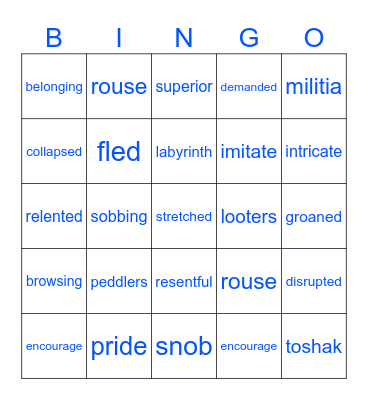 The Breadwinner Chapter 1 & 2 Vocabulary Bingo Card