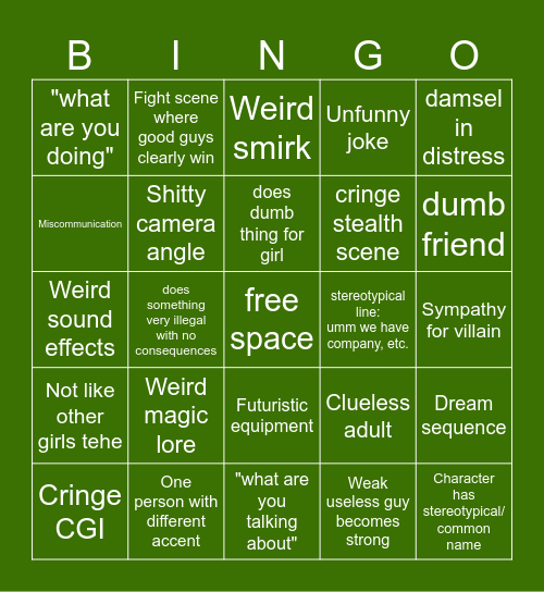 Bad Movie Bingo Card