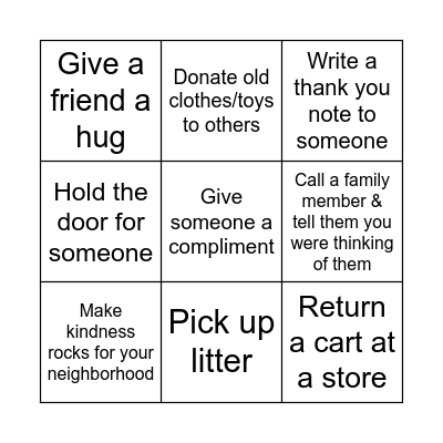 Random Acts of Kindness Bingo Card