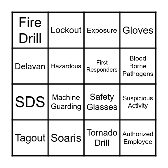 Safety Bingo Card