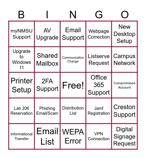 NMSU IT Bingo Card