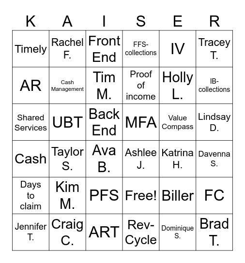 KAISER- BINGO Card