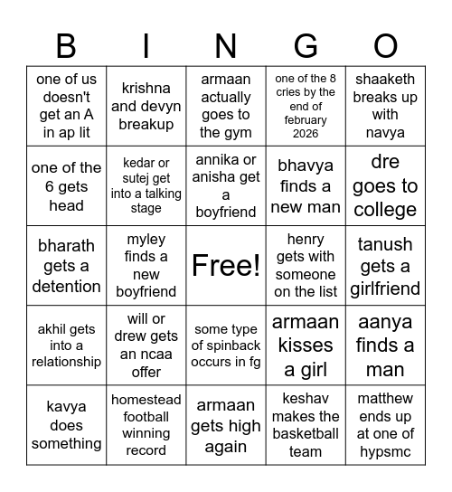 wait i'm goated 2 Bingo Card