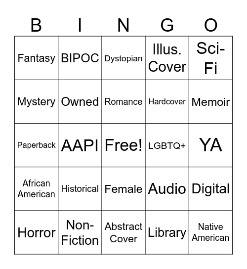 Silent Book Club Bingo Card