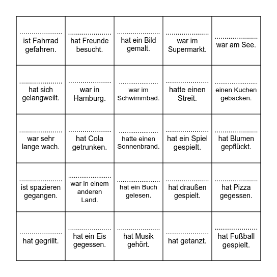 Sommerferien-Bingo Card