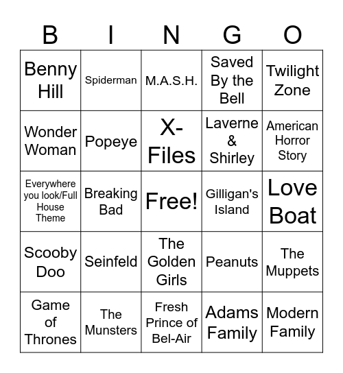 AA49 TV THEMES 2 Bingo Card
