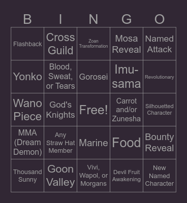 One Piece Chapter 1159 Bingo Card