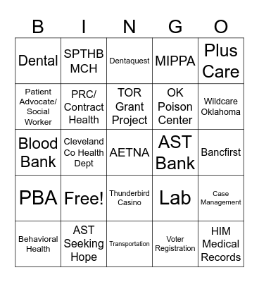 Health Fair BINGO Card