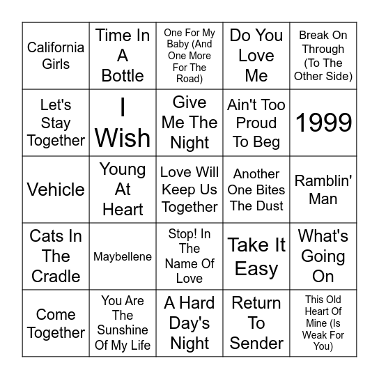 Music Bingo! Bingo Card