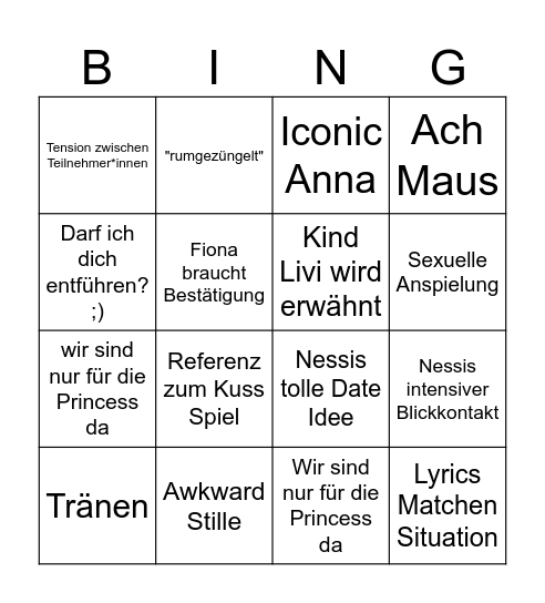 Princess Bingo Card