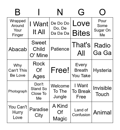 (G) 80'S HITS ROUND 3 Bingo Card