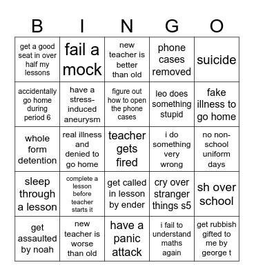 Year 11 Bingo Card