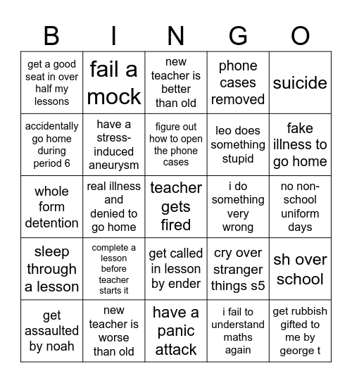 Year 11 Bingo Card