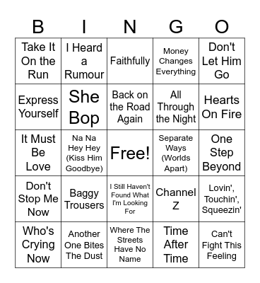 (G) 80'S HITS ROUND 4 Bingo Card