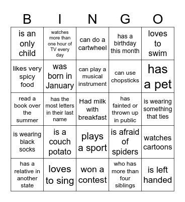 Human Bingo Card