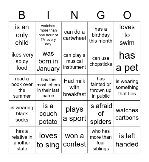 Human Bingo Card
