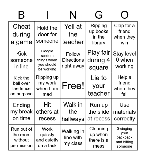 RED choice and GREEN choice BINGO Card