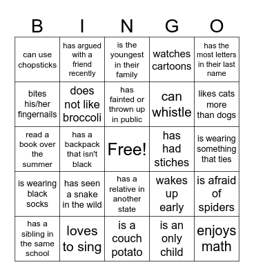 Human Bingo Card