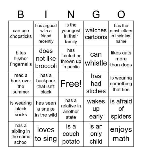 Human Bingo Card
