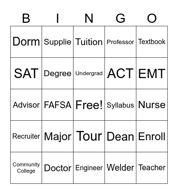 College & Career Bingo Card