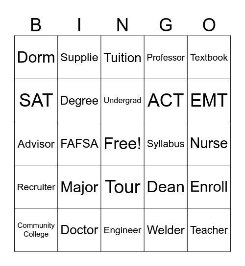 College & Career Bingo Card