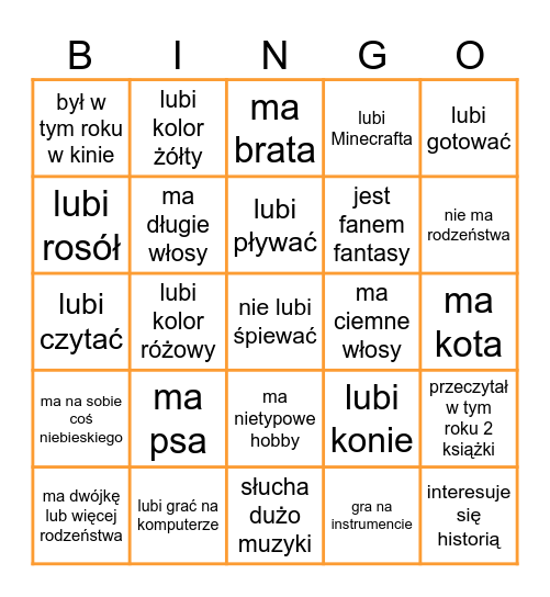 Znajdź kogoś kto: Bingo Card