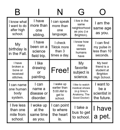 Biomedical Science Bingo Card