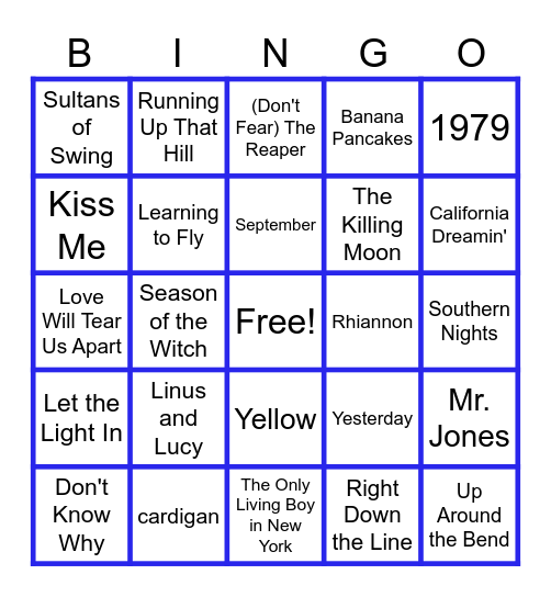 MUSIC BINGO at the Ann Arbor Eagles! Fall Flavor! Bingo Card