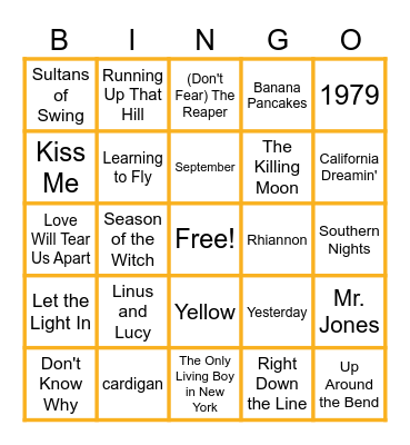 MUSIC BINGO at the Ann Arbor Eagles! Fall Flavor! Bingo Card