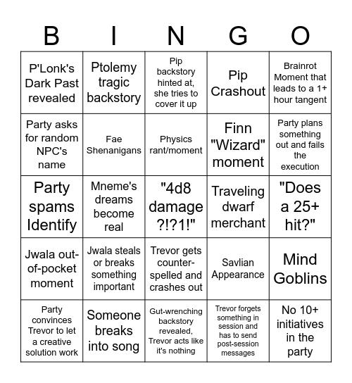 Ascadia Campaign 5 Act II Bingo Card