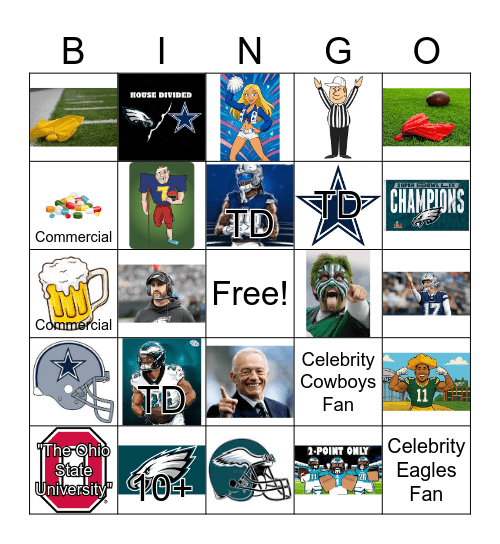 Cowboys vs Eagles Bingo Card