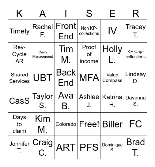 KAISER-BINGO Card
