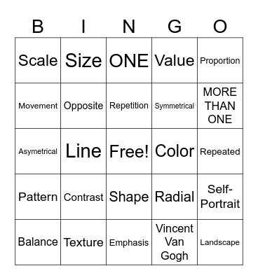 Principles of Design Bingo Card