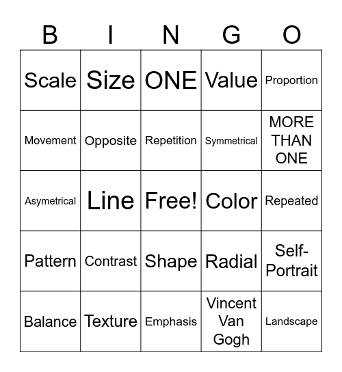 Principles of Design Bingo Card